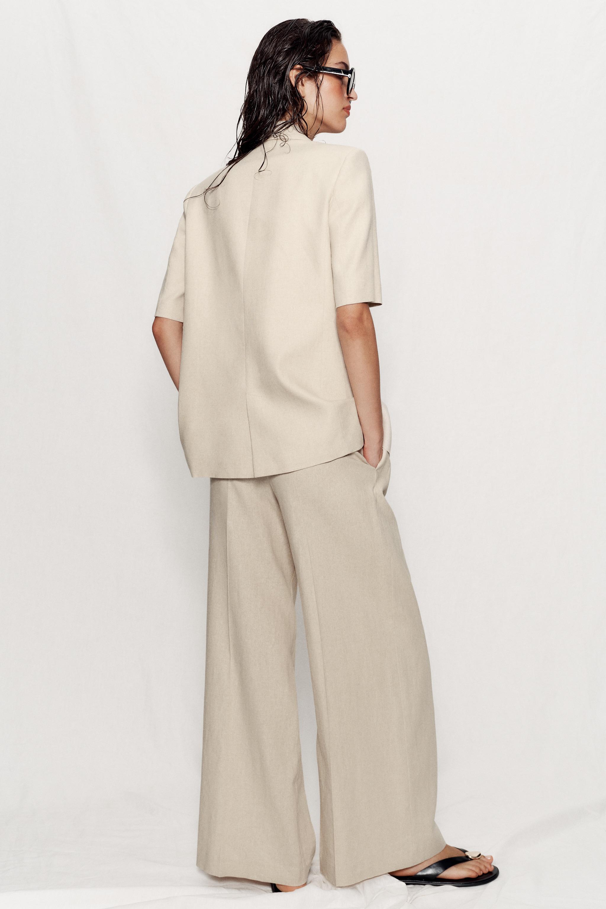 SHORT SLEEVE LINEN BLEND DOUBLE BREASTED BLAZER